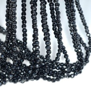 Shop Agate Faceted Beads! 4mm Black Onyx Gemstone Black Faceted Round Loose Beads 15 inch Full Strand (90183819-364) | Natural genuine faceted Agate beads for beading and jewelry making.  #jewelry #beads #beadedjewelry #diyjewelry #jewelrymaking #beadstore #beading #affiliate #ad