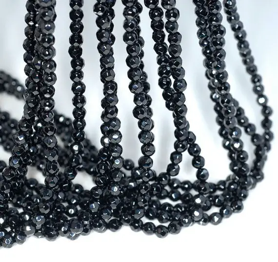 4mm Black Onyx Gemstone Black Faceted Round Loose Beads 15 Inch Full Strand (90183819-364)