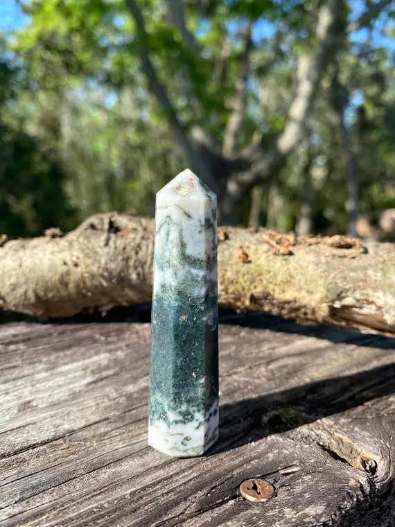 Tree Agate Point - Crystal Generator - Reiki Charged Crystal Tower - Earth Energy - New Beginnings - Connect With Nature Spirits 1
