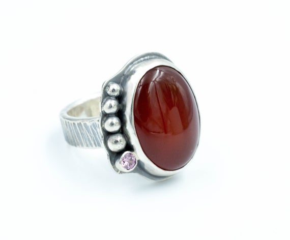 Red Agate Silver Ring