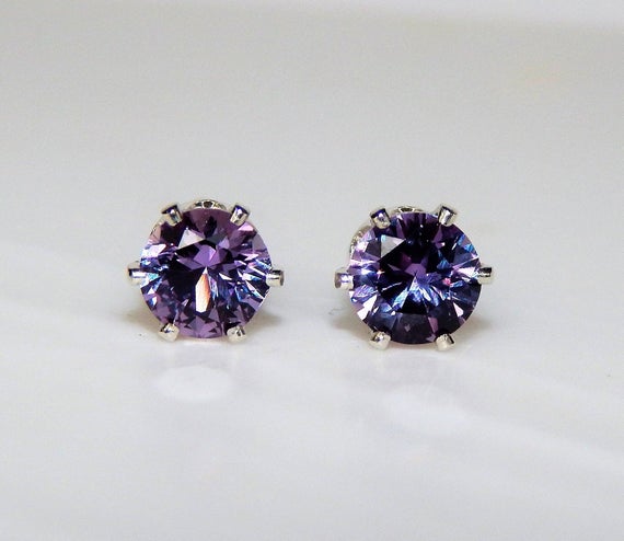 Alexandrite 5mm Or 6mm Studs ~ Alexandrite Earrings ~ Alexandrite Stud Earrings ~ Vibrant Purple To Pink Color Change ~ June Birthstone