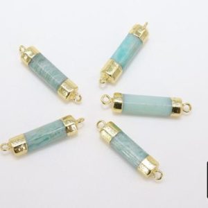 Amazonite Bar Connector, Genuine Gemstone Gold Bar Links #759, Aqua Blue Stone Pendants, 6 x 28 mm | Shop jewelry making and beading supplies, tools & findings for DIY jewelry making and crafts. #jewelrymaking #diyjewelry #jewelrycrafts #jewelrysupplies #beading #affiliate #ad