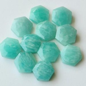 Shop Amazonite Faceted Beads! 16.5mm Amazonite Cabochons, Faceted Hexagon Shape Loose Stones, Rose Cut Flat Back Cabochons For Jewelry (5pcs To 10Pcs Option) – PDG310 | Natural genuine faceted Amazonite beads for beading and jewelry making.  #jewelry #beads #beadedjewelry #diyjewelry #jewelrymaking #beadstore #beading #affiliate #ad