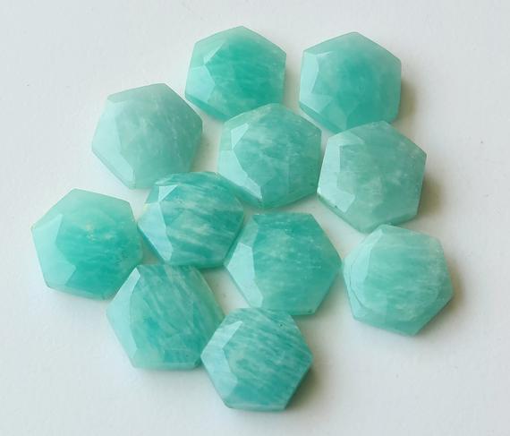 16.5mm Amazonite Cabochons, Faceted Hexagon Shape Loose Stones, Rose Cut Flat Back Cabochons For Jewelry (5pcs To 10pcs Option) - Pdg310