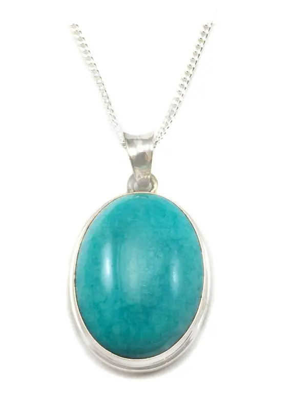 Amazonite Pendant Necklace Sterling Silver Chain Link Faceted  18 Inches Natural Earthy Blue Green Large Cabachon Oval Bezel Setting
