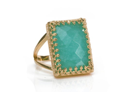 14k Rose Gold Amazonite Ring · Statement Ring · Rose Gold Custom Ring · Engraved Ring · Custom Text Ring · Band Engraving · Gem Ring
