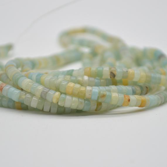 Natural Multi-colour Amazonite Semi-precious Gemstone Flat Heishi Rondelle / Disc Beads - 4mm X 2mm - 15" Strand