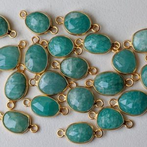 14-16mm Amazonite Rose Cut Free Form Shape Connectors, 5 Pcs Double Loop 925 Silver with Gold Polish, Bezel Findings – PDG262 | Natural genuine stones & crystals in various shapes & sizes. Buy raw cut, tumbled, or polished gemstones for making jewelry or crystal healing energy vibration raising reiki stones. #crystals #gemstones #crystalhealing #crystalsandgemstones #energyhealing #affiliate #ad