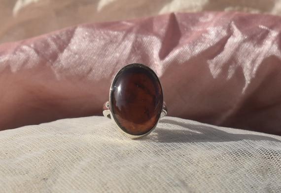 Red Amber Ring, 925 Sterling Silver Ring, Oval Gemstone Ring, Simple Band Ring, Gift For Mom Sis, Dark Red Gemstone, Sale