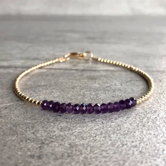 Purple Amethyst Bracelet | Tiny Silver Or Gold Beads | Dainty Delicate Amethyst Jewelry | February Birthstone Gift For Women | Faceted Gems