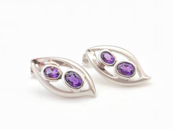 Purple Amethyst Silver Earrings // 925 Sterling Silver // Matte Rhodium Finish // Post Backings // Amethyst Earrings