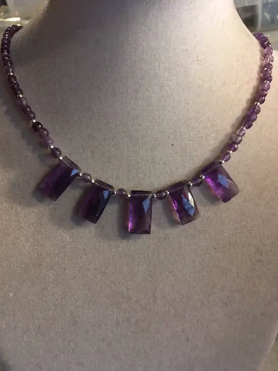 Amethyst Necklace - February Birthstone - Purple Jewelry - Sterling Silver - Gemstone Jewellery - Beaded - Fringe - Handmade - Gift - Carmal