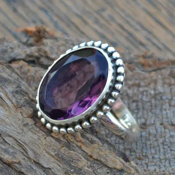 Purple Amethyst Amethyst Ring - 925 Sterling Silver Ring - Oval Cut Amethyst Ring Jewelry - February Birthstone Gift Ring -designer Ring