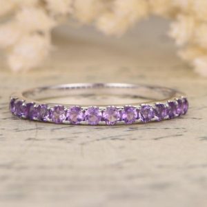 Amethyst Wedding Ring 14K White Gold Art Deco Wedding Band Half Eternity Ring Amethyst Engagement Ring Stackable Ring Pave Amethyst Ring | Natural genuine Array rings, simple unique alternative gemstone engagement rings. #rings #jewelry #bridal #wedding #jewelryaccessories #engagementrings #weddingideas #affiliate #ad