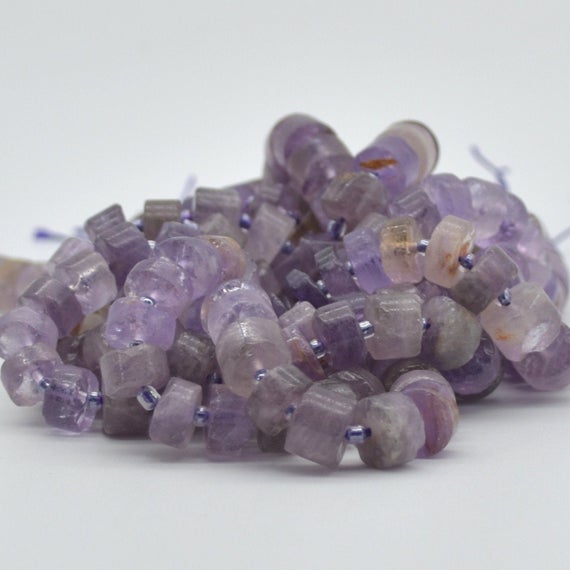 Natural Hand Polished Light Amethyst Semi-precious Gemstone Rondelle / Spacer Beads - 10mm X 5mm - 15" Strand