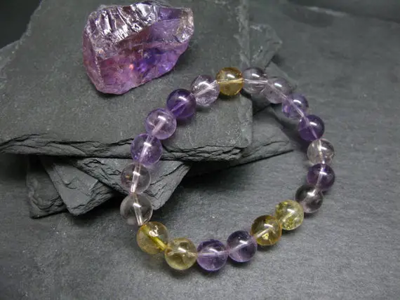 Ametrine Genuine Bracelet ~ 7 Inches  ~ 10mm Round Beads