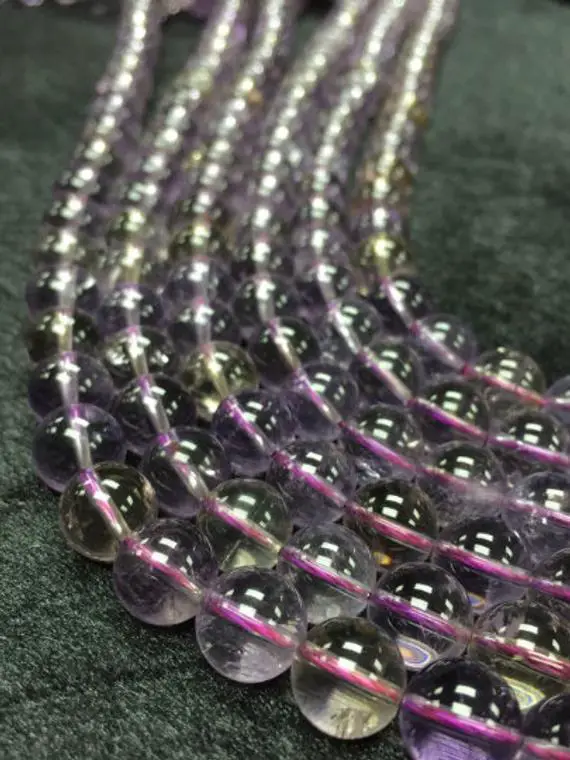 Ametrine Round Beads, 10mm Size, 15.5 Inch Strand- Top Quality - Ametrine Beads