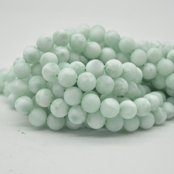 Green Angelite Semi-precious Gemstone Matte Frosted Round Beads - 10mm - 15" Strand