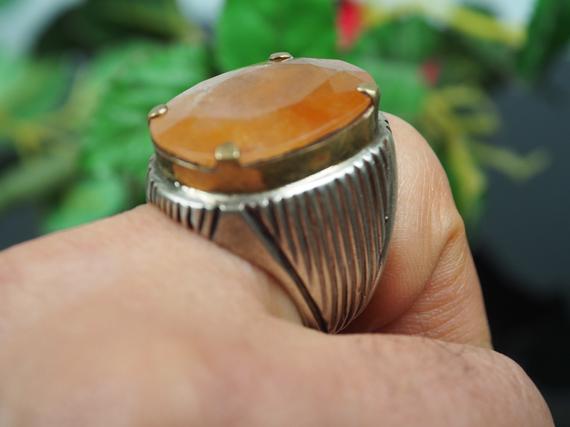 Orient Massive Silber Ring Turkmen Halbedelsteine Calcit Orange Afghan Statement Ring Aus Afghanistan Aqeeq Nr- Wl21/2