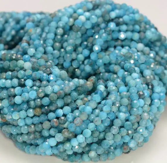 3mm Apatite Gemstone Micro Faceted Round Grade Aa Beads 15.5inch Wholesale (80010091-a197)