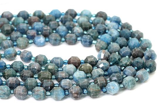 Natural Apatite Faceted Round 5mm X 6mm, 7mm X 8mm Double Terminated Points Energy Prism Cut Loose Gemstone Beads - Pgs317