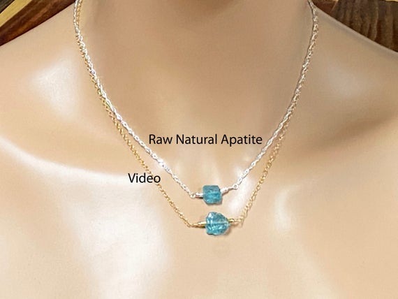 Raw Natural Neon Apatite / 7 Mm & 10 Mm / Sterling Silver / 14k Yellow Gold Filled / 14k Rose Gold Filled / March December Birthstone