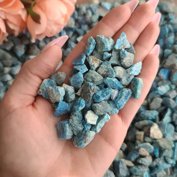 Rough Apatite Crystal Chips 10-20 Mm, Bulk Lots Of Blue And Brown Gemstone Chunks For Jewelry, Decor, Or Crystal Grids