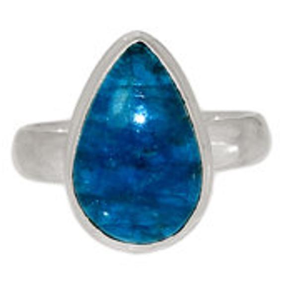 Polished Neon Blue Apatite Ring - Size 8 - Teardrop Blue Apatite Ring - Sterling Silver - Blue Apatite Jewelry - Polished Apatite Ring #143