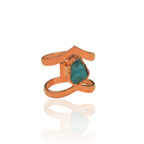 Natural Rough Apatite Gemstone Ring  Neon Apatite Ring  Blue Apatite Jewelry  Raw Stone Ring  Minimal Ring  Crown Ring  Statement Ring