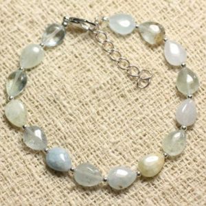Shop Aquamarine Bracelets! Bracelet 925 sterling silver and stone – aquamarine drops 9x6mm | Natural genuine Aquamarine bracelets. Buy crystal jewelry, handmade handcrafted artisan jewelry for women.  Unique handmade gift ideas. #jewelry #beadedbracelets #beadedjewelry #gift #shopping #handmadejewelry #fashion #style #product #bracelets #affiliate #ad