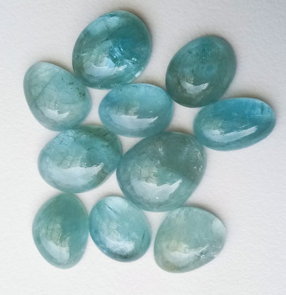 9-12mm Aquamarine Plain Cabochons, Natural Aquamarine Plain Flat Back Cabochons, Aquamarine Gemstones For Jewelry (5pcs To 10pcs Options)