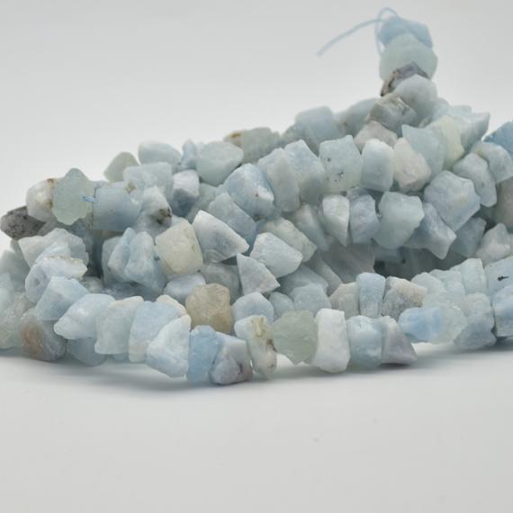 Raw Hand Polished Natural Aquamarine Semi-precious Gemstone Nugget Beads - 8mm - 10mm X 12mm - 15mm - 15" Strand