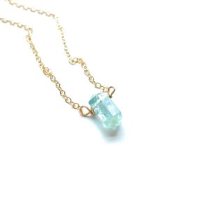 Dainty Blue Aquamarine Necklace – March Birthstone – Tiny Raw Crystal Point Jewelry – Silver or Gold – Petite Gold or Silver Necklace | Natural genuine Array jewelry. Buy crystal jewelry, handmade handcrafted artisan jewelry for women.  Unique handmade gift ideas. #jewelry #beadedjewelry #beadedjewelry #gift #shopping #handmadejewelry #fashion #style #product #jewelry #affiliate #ad