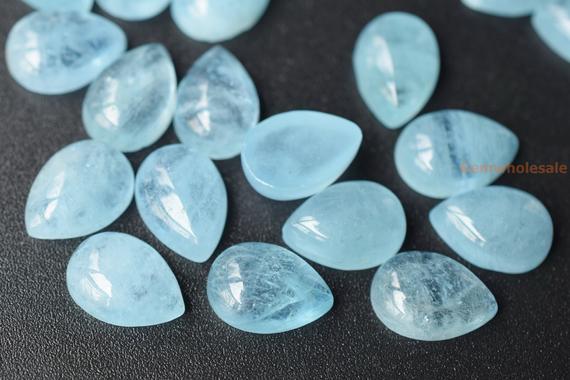 1pcs 10x14mm Aa Natural Aquamarine Teardrop Cabochon Beads, High Quality Blue Color Gemstone Cabochons, Genuine Aquamarine Hgso