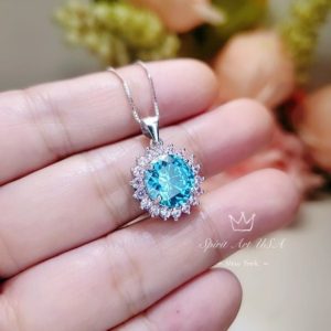 Large Round Aquamarine Necklace – Sterling Silver Sunflower Aquamarine Pendant – 4 CT Blue Aquamarine Halo Pink Tourmaline Jewelry #570 | Natural genuine Pink Tourmaline pendants. Buy crystal jewelry, handmade handcrafted artisan jewelry for women.  Unique handmade gift ideas. #jewelry #beadedpendants #beadedjewelry #gift #shopping #handmadejewelry #fashion #style #product #pendants #affiliate #ad