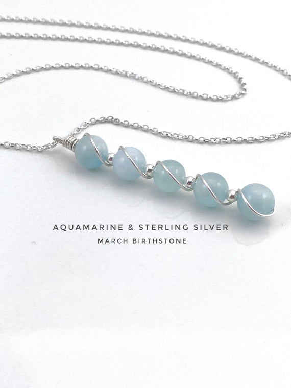 Aquamarine Pendant Necklace Sterling Silver, March Birthstone