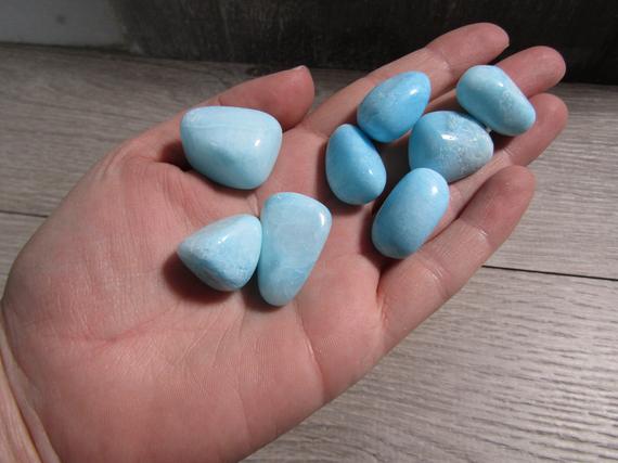 Blue Aragonite Tumbled Stone 0.75 Inch + Crystal