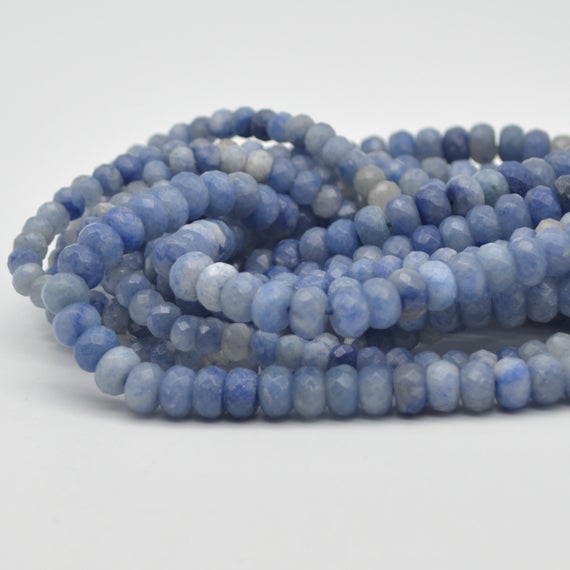 Natural Blue Aventurine Semi-precious Gemstone Faceted Rondelle Spacer Beads - 6mm, 8mm Sizes - 15" Strand