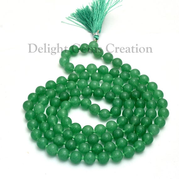 Green Aventurine Beads Mala Necklace, 10mm Aventurine Green Natural Beads, Meditation Mala, Tassel Necklace, Hand Knotted Japa Mala Beads