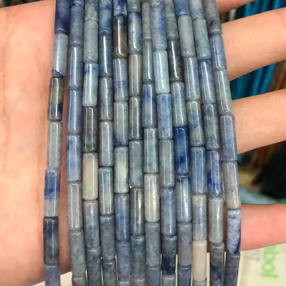 4x13mm Blue Aventurine Beads, Natural Gemstone Beads, Tube Beads, Loose Stone Beads 15''