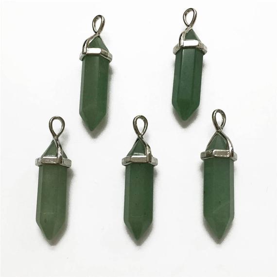 3pcs Green Aventurine Pendant, Stone Point Pendant, Gemstone Pendant, 40x8mm