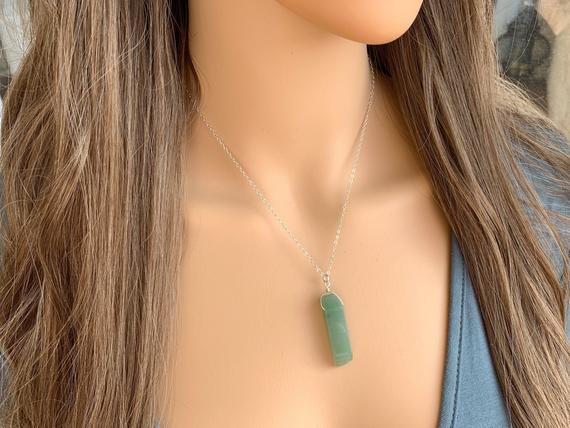 Green Aventurine Necklace Silver Green Gemstone Necklace, Aventurine Pendant Crystal Healing Necklace, Gift For Mom, Heart Chakra Necklace