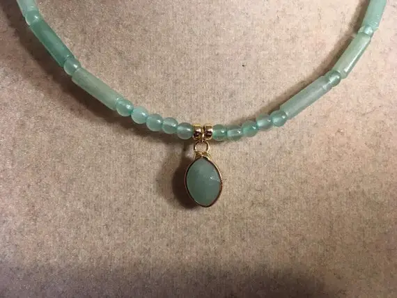 Green Necklace - Aventurine Gemstone Jewellery - Pendant - Beaded Jewelry - Gold