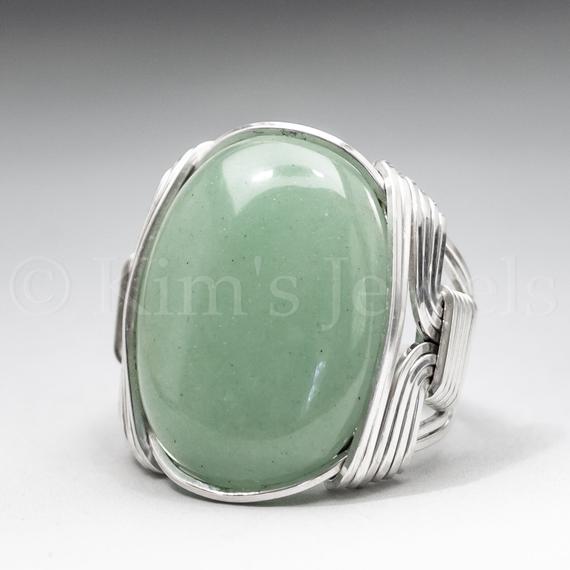 Green Aventurine Gemstone 18x25mm Cabochon Sterling Silver Wire Wrapped Ring -optional Oxidation/antiquing - Made To Order And Ships Fast!