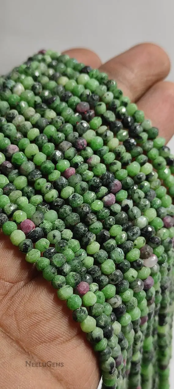 Natural Ruby Zoiste Faceted Rondelle Shape Gemstone Beads,ruby Zoisite Micro Cut Faceted Beads,ruby Zoisite Beads For Jewelry Making Designs