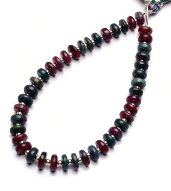 Bicolor Gemstone Natural Ruby Zoisite 7-8mm Size Smooth Rondelle Beads For Jewelry Making 9 Inches Full Strand