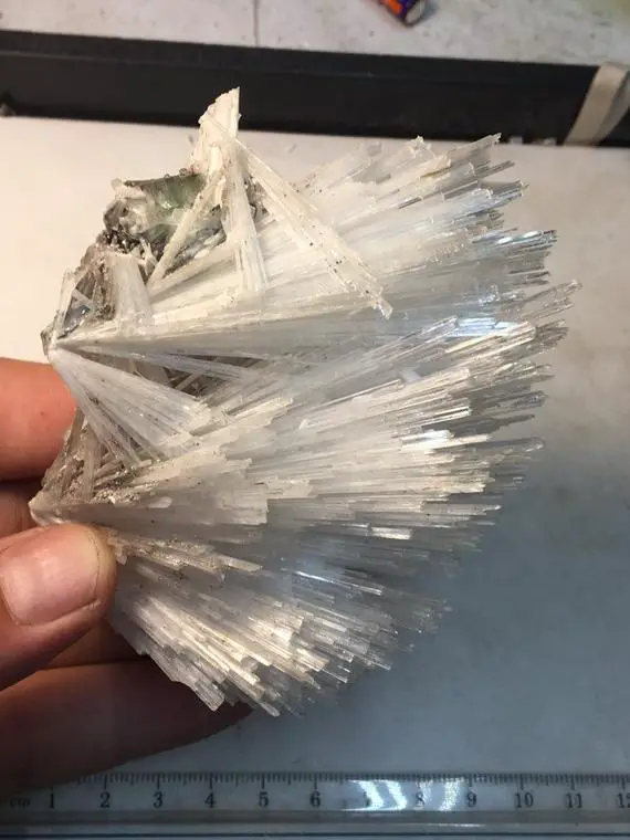Big Scolecite Spray Over Green And Red Apophyllite Crystal Cluster