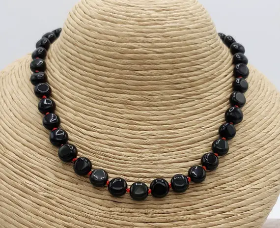 Black Rainbow Obsidian / Brass Rose Clasp / Beaded Necklace