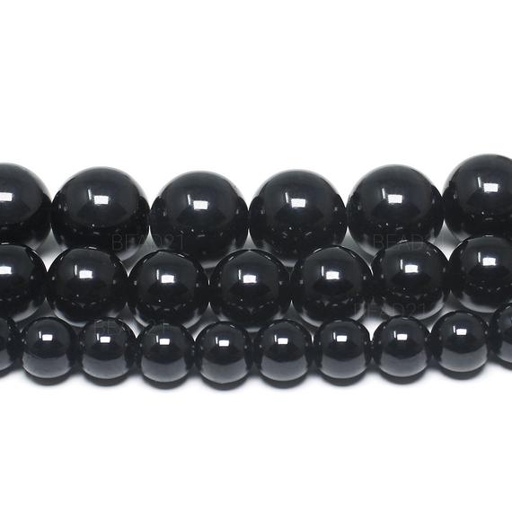 Black Tourmaline Beads Natural Gemstone Round Loose - Grade Aaa - 6mm 8mm 10mm - 15.5" Strand