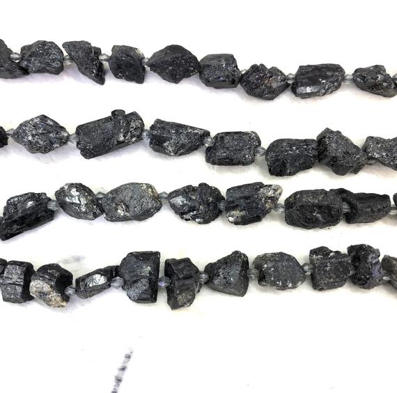 Black Tourmaline Nugget Stone Beads, Natural Gemstone Beads, Raw Tourmaline Beads 12-20mm